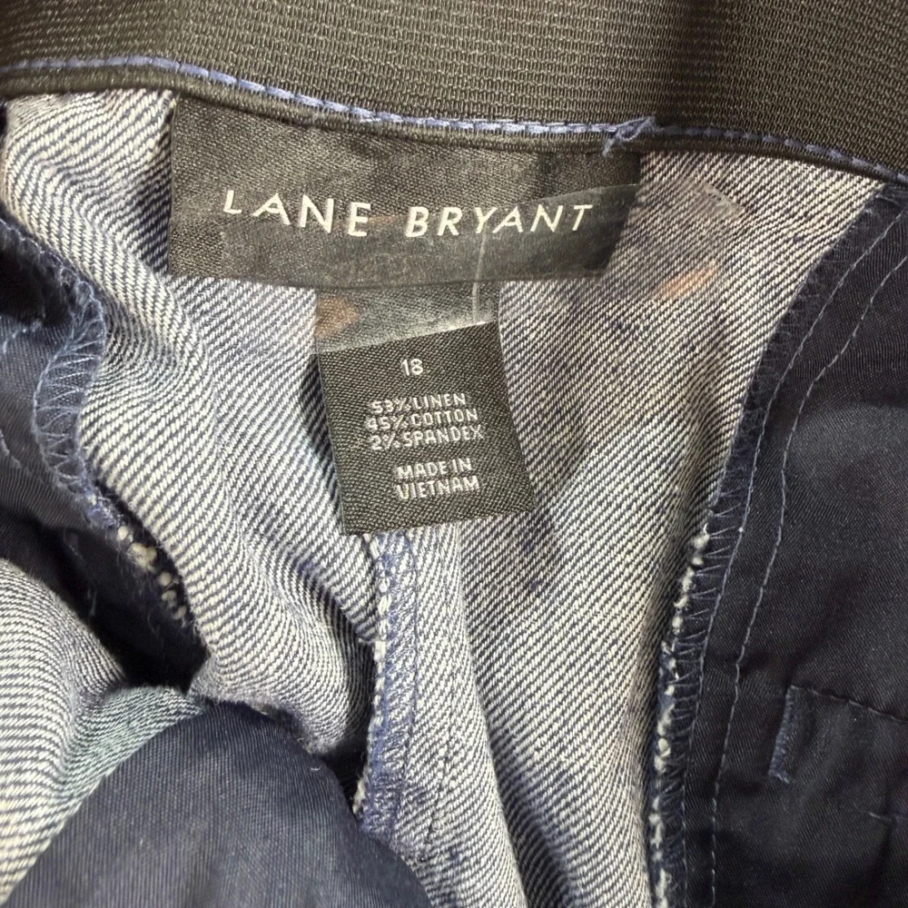 Lane‎ Bryant Shorts Belted Linen Cotton Blend 18 Blue Plus Size Casual Summer